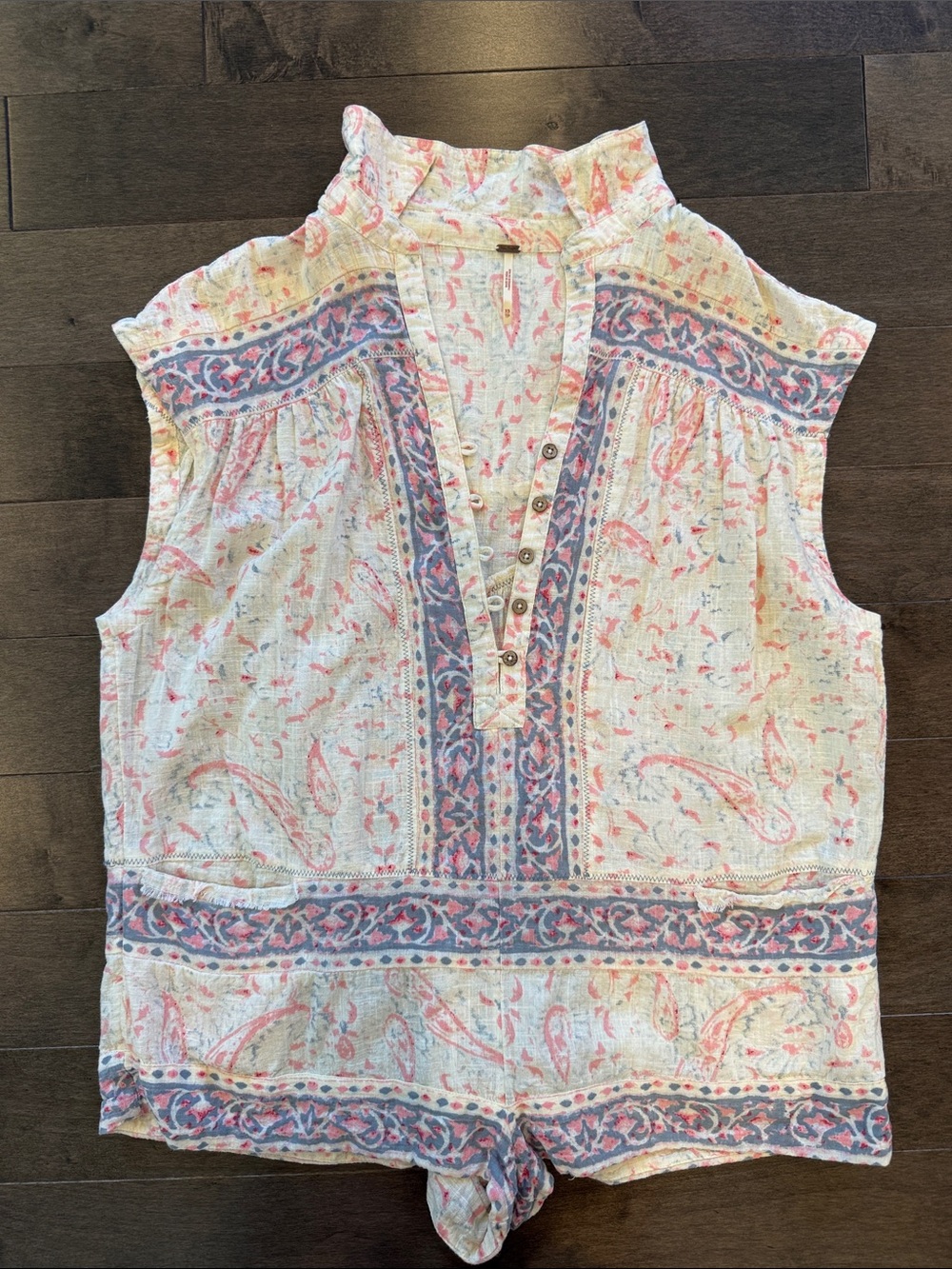 Free People Sleeveless Paisley Henley Romper